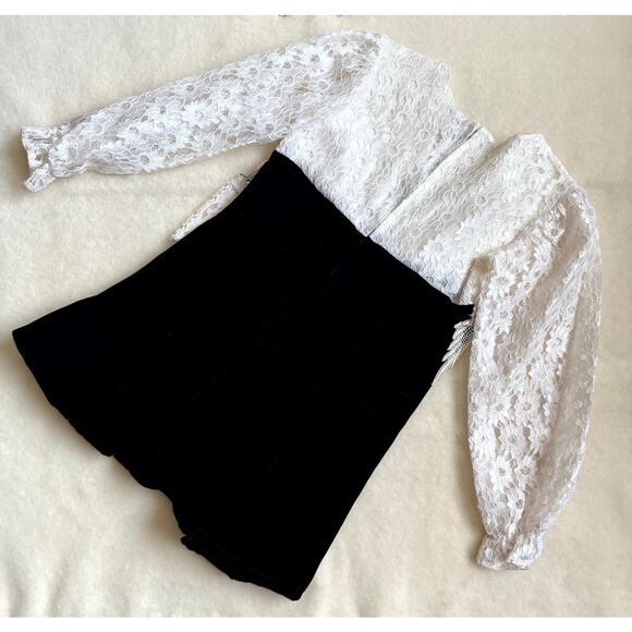 Vintage 90s MiMi Fashion Dress Girls Size 6 Black White Lace Long Sleeve Floral - Picture 2 of 5